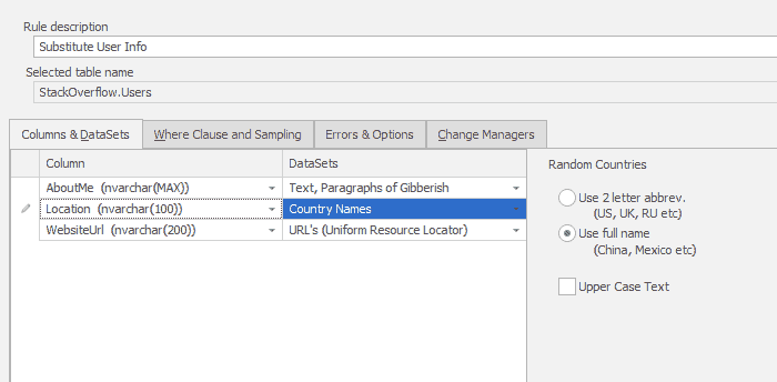 shows the location field being adjusted, options are use of 2 letter abbreviation or full name