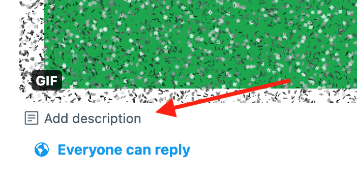 this image is highlighting the ‘add description’ button that appears when you add an image to a tweet, this can be used to enter alt-text for an image