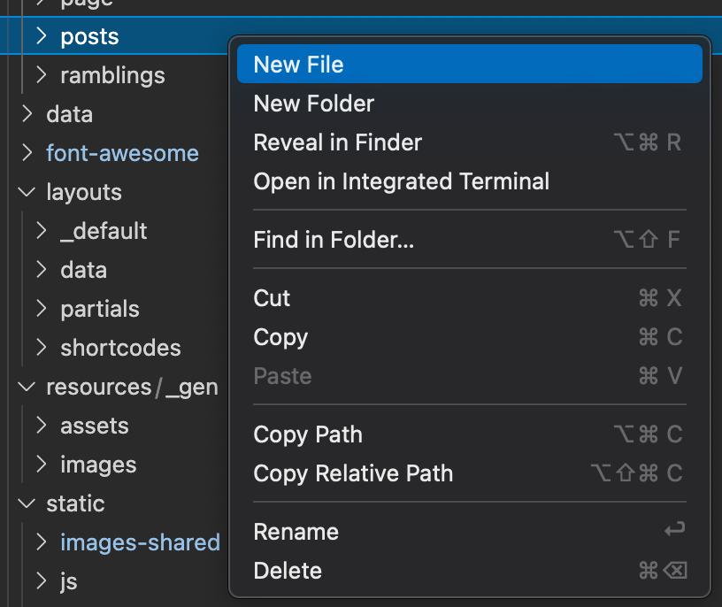 right click a folder and choose new file