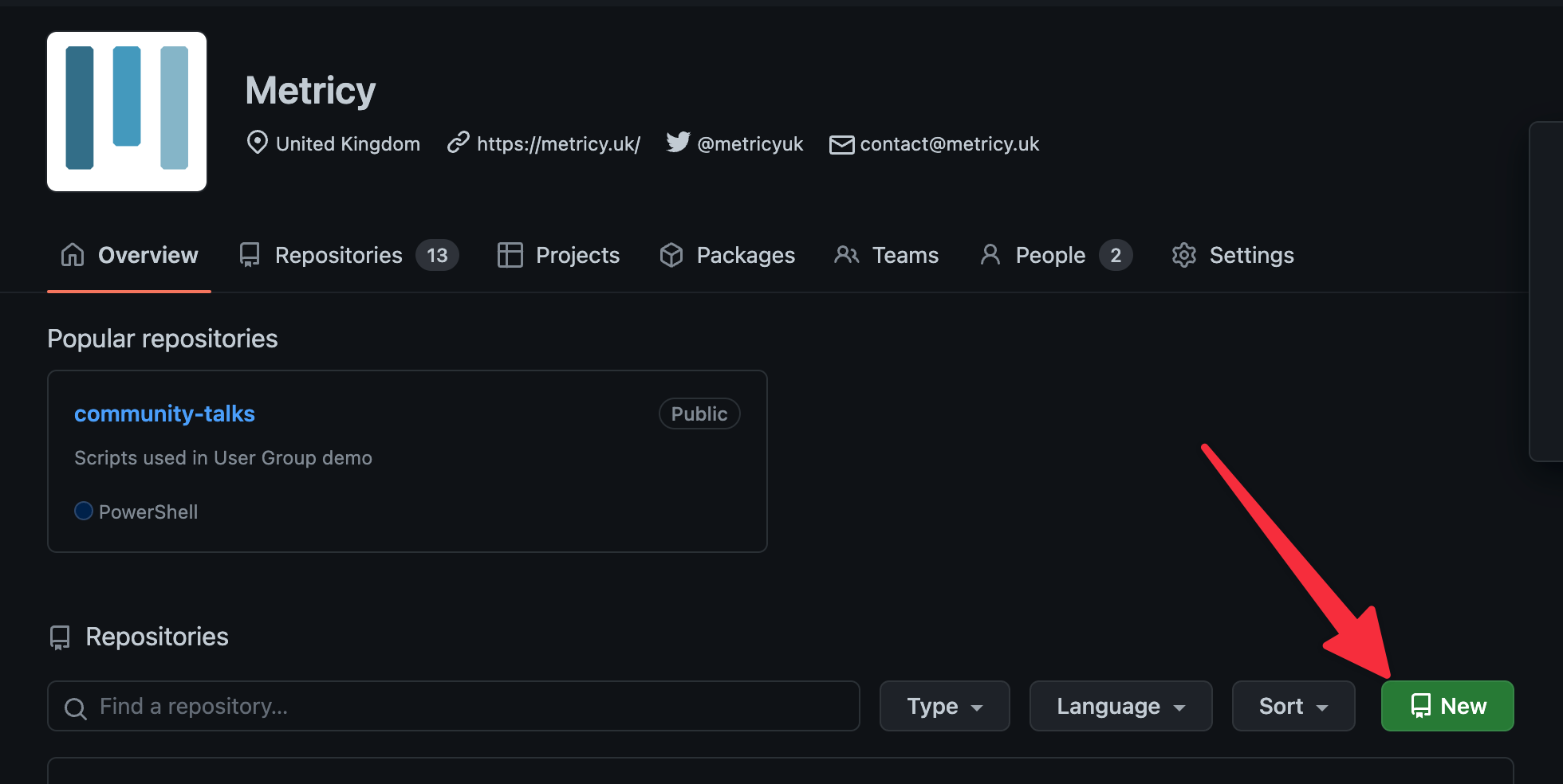 we can create a new repository by pressing the new button from the main page