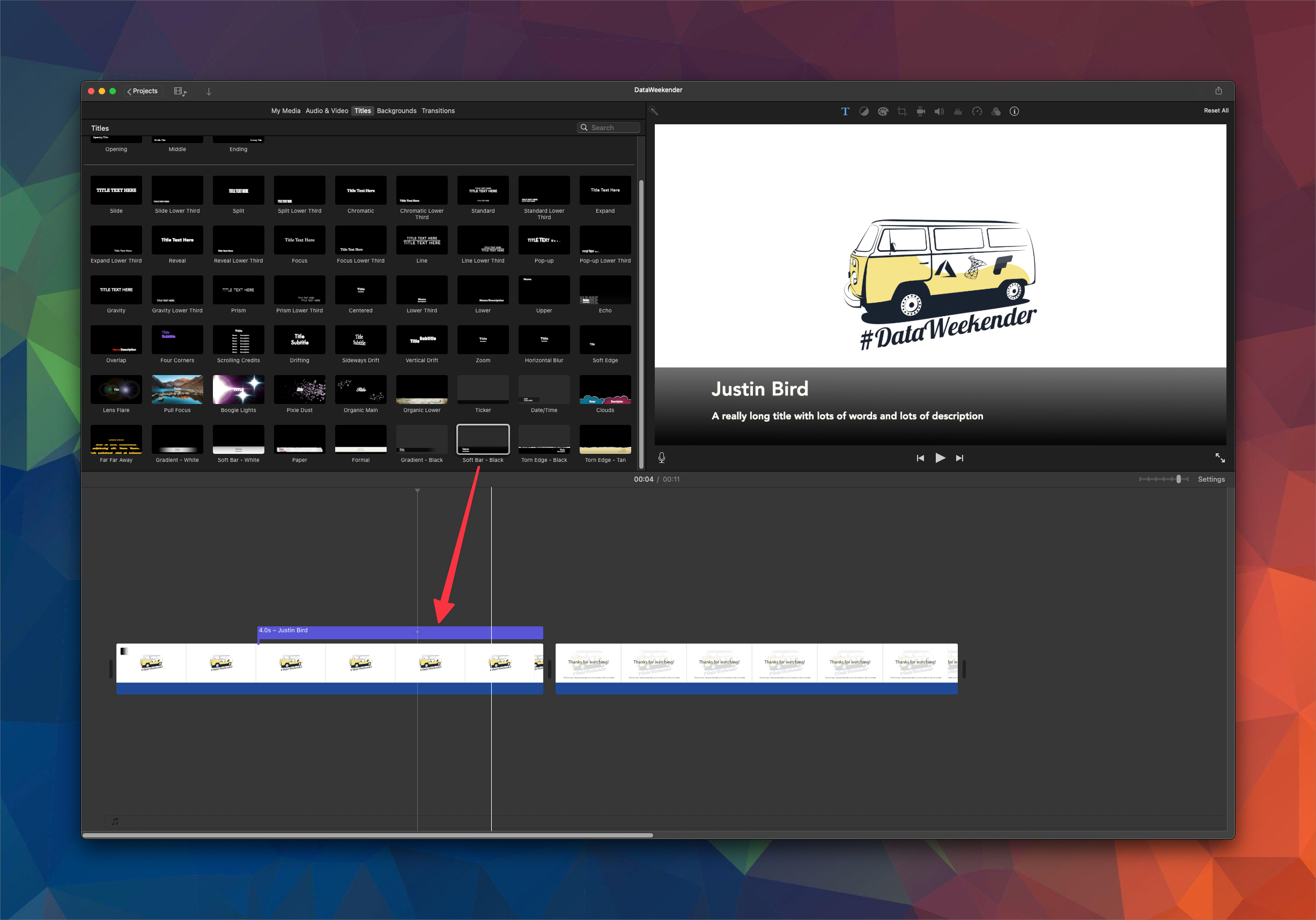 A title screen is added to the timeline.