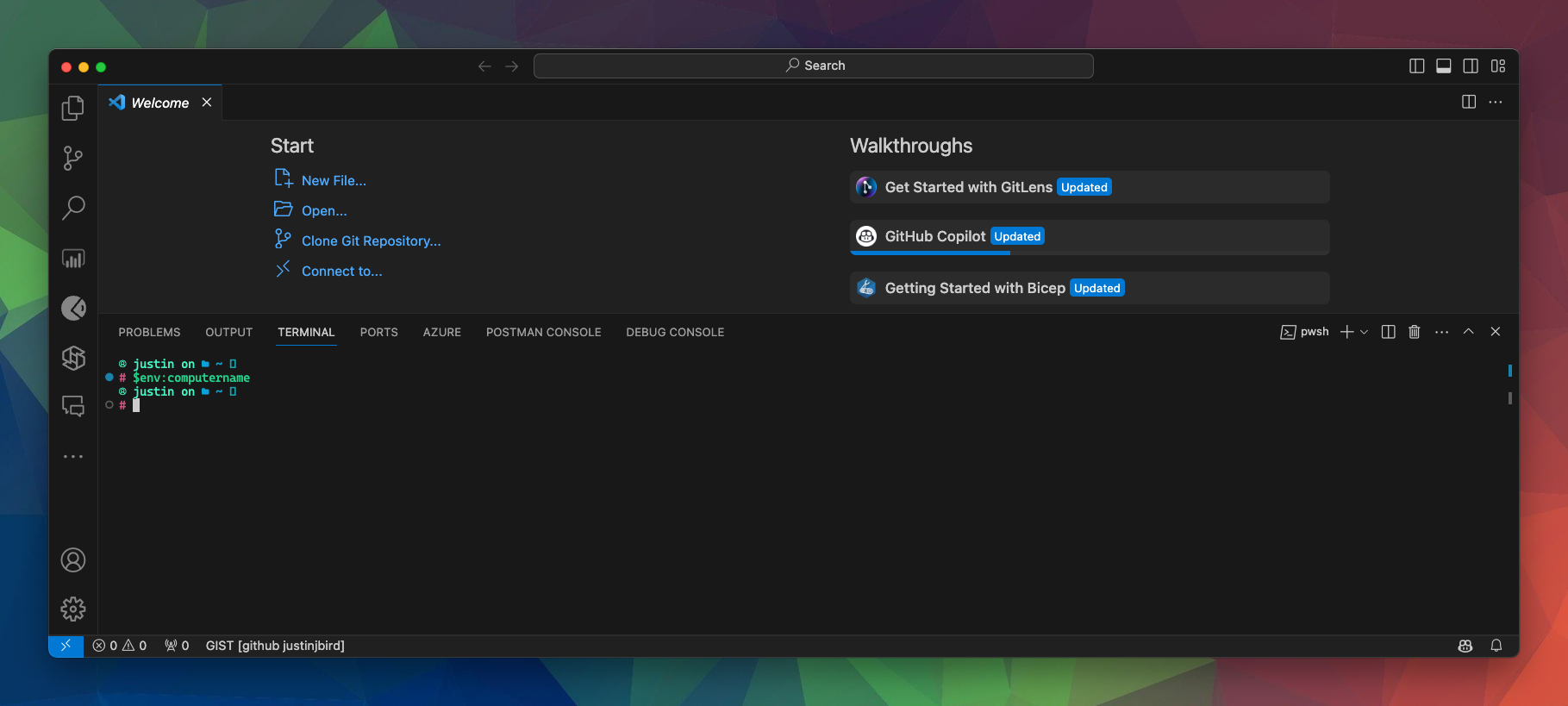a screenshot of terminal in vscode with no value returned from the command