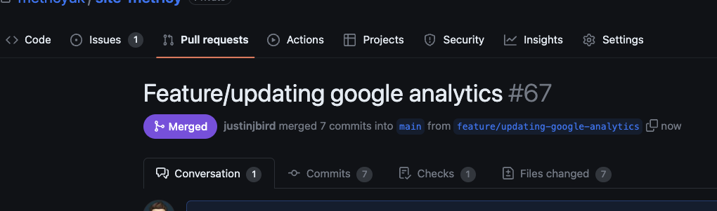 image shows the pull request successfully merged