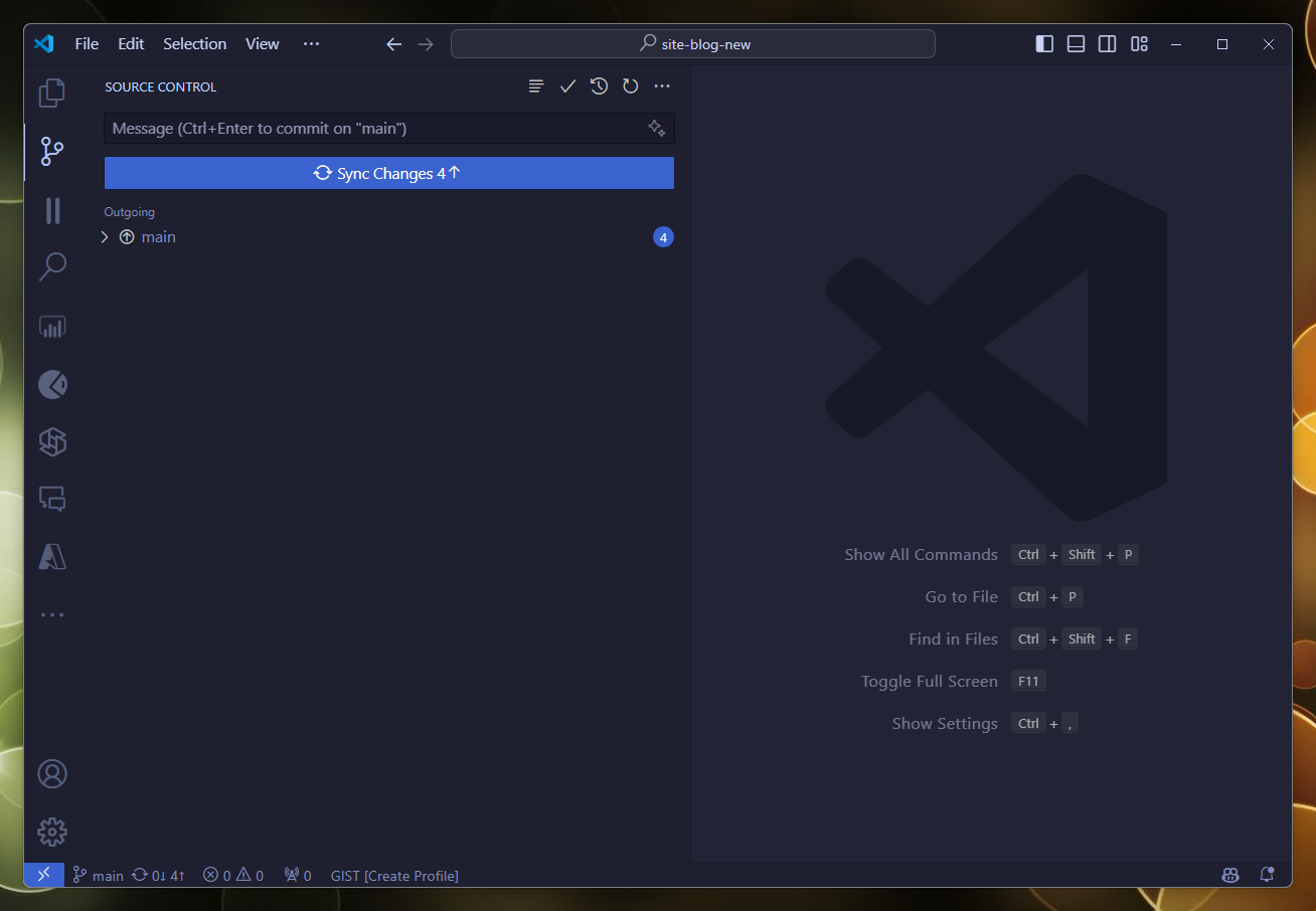 A screenshot of Windows VS Code showing a clean commit window