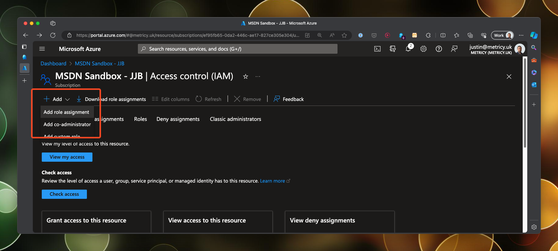 Adding a role assignment to a service principal in Microsoft Entra Administrator