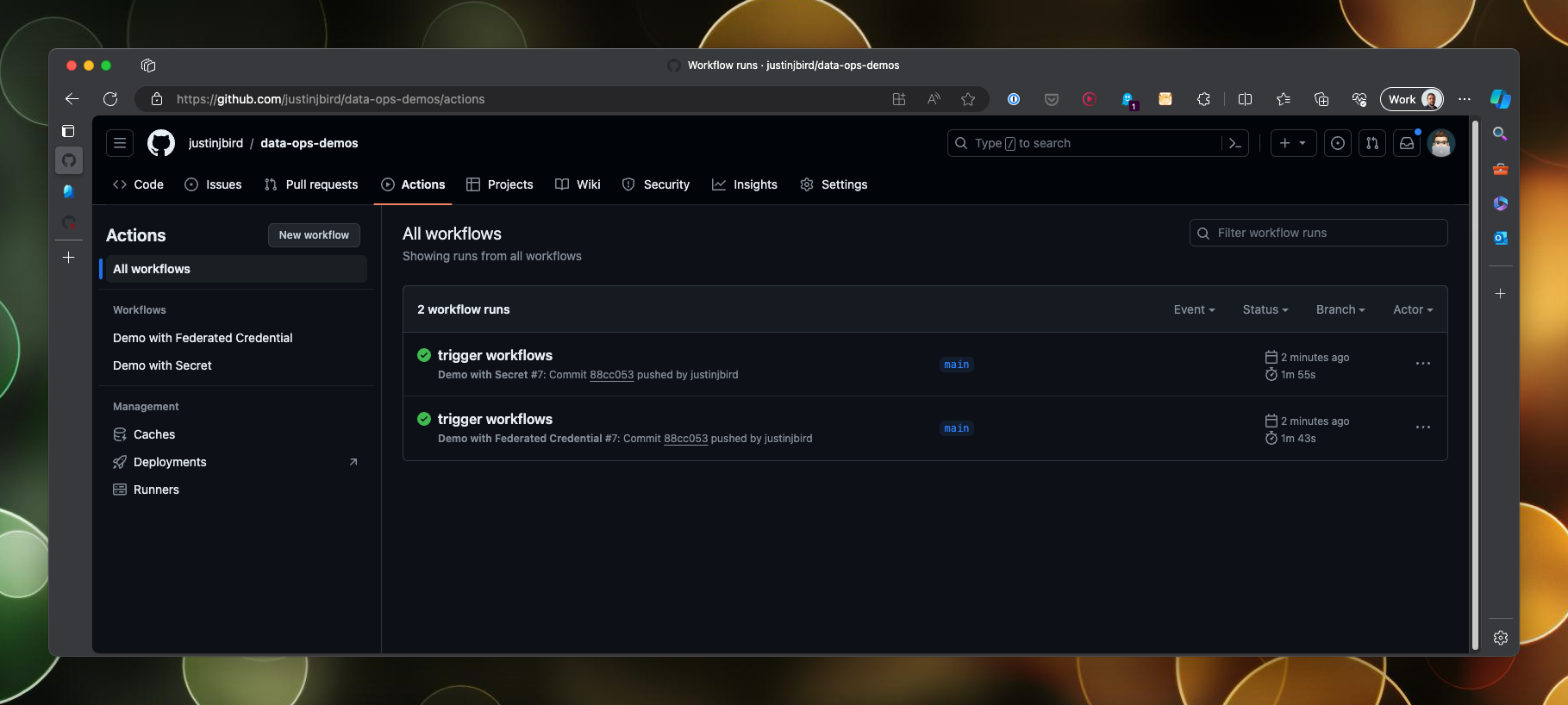 The output of the workflow in the actions tab of the repository