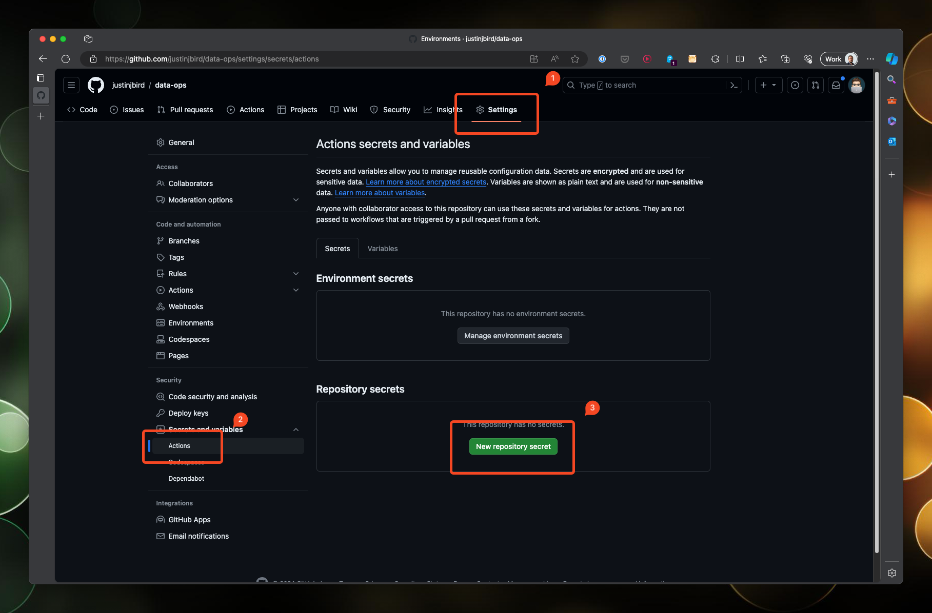 Creating a new secret in Github