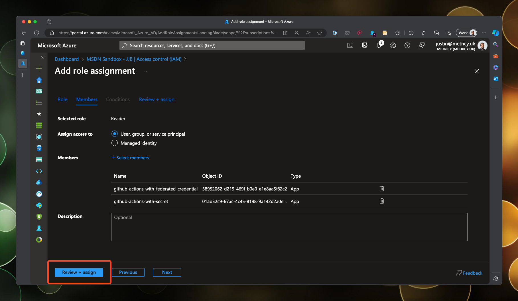 Reviewing the role assignment in Microsoft Entra Administrator