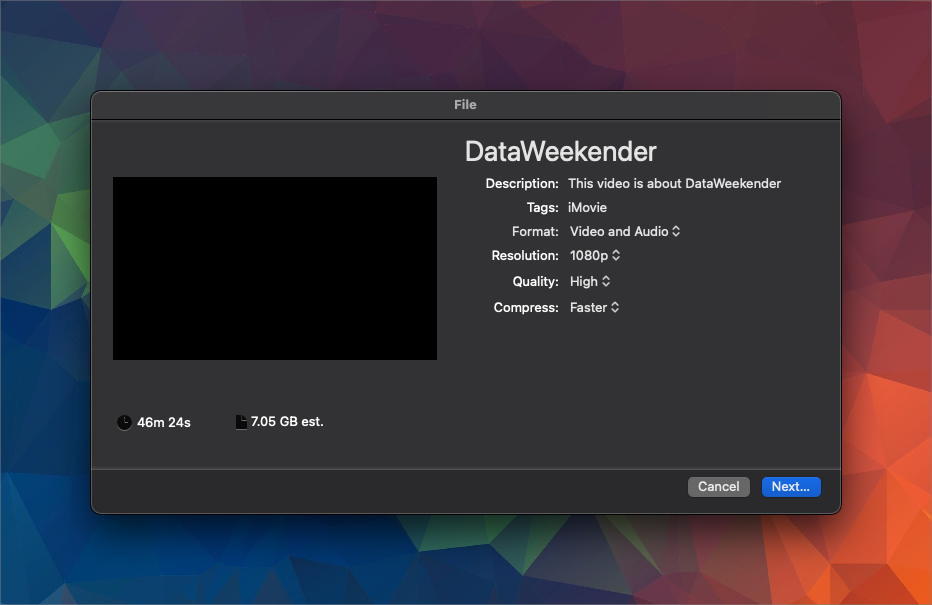 The recording is set for processing.