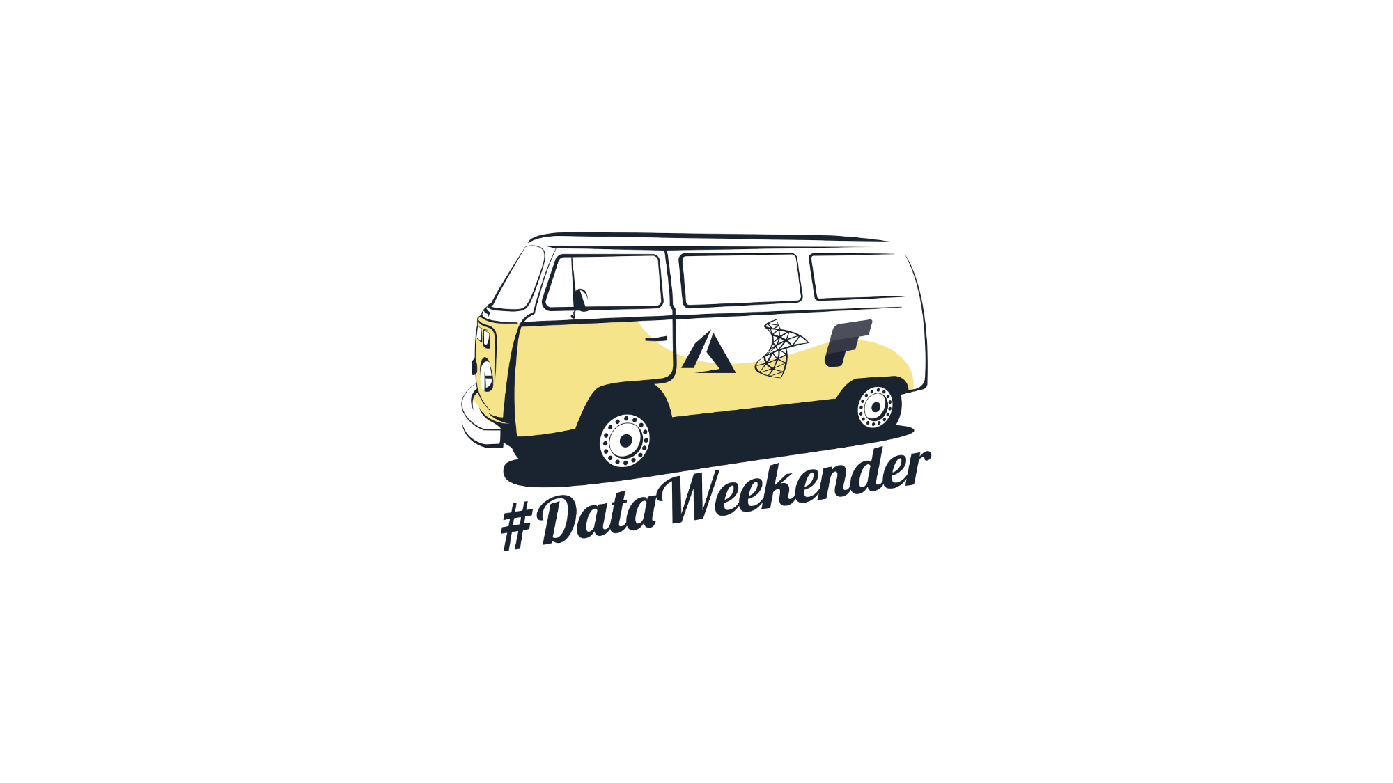 the DataWeekender logo, a yellow and white camper van with the Azure, SQL Server and Fabric logos across the side of it