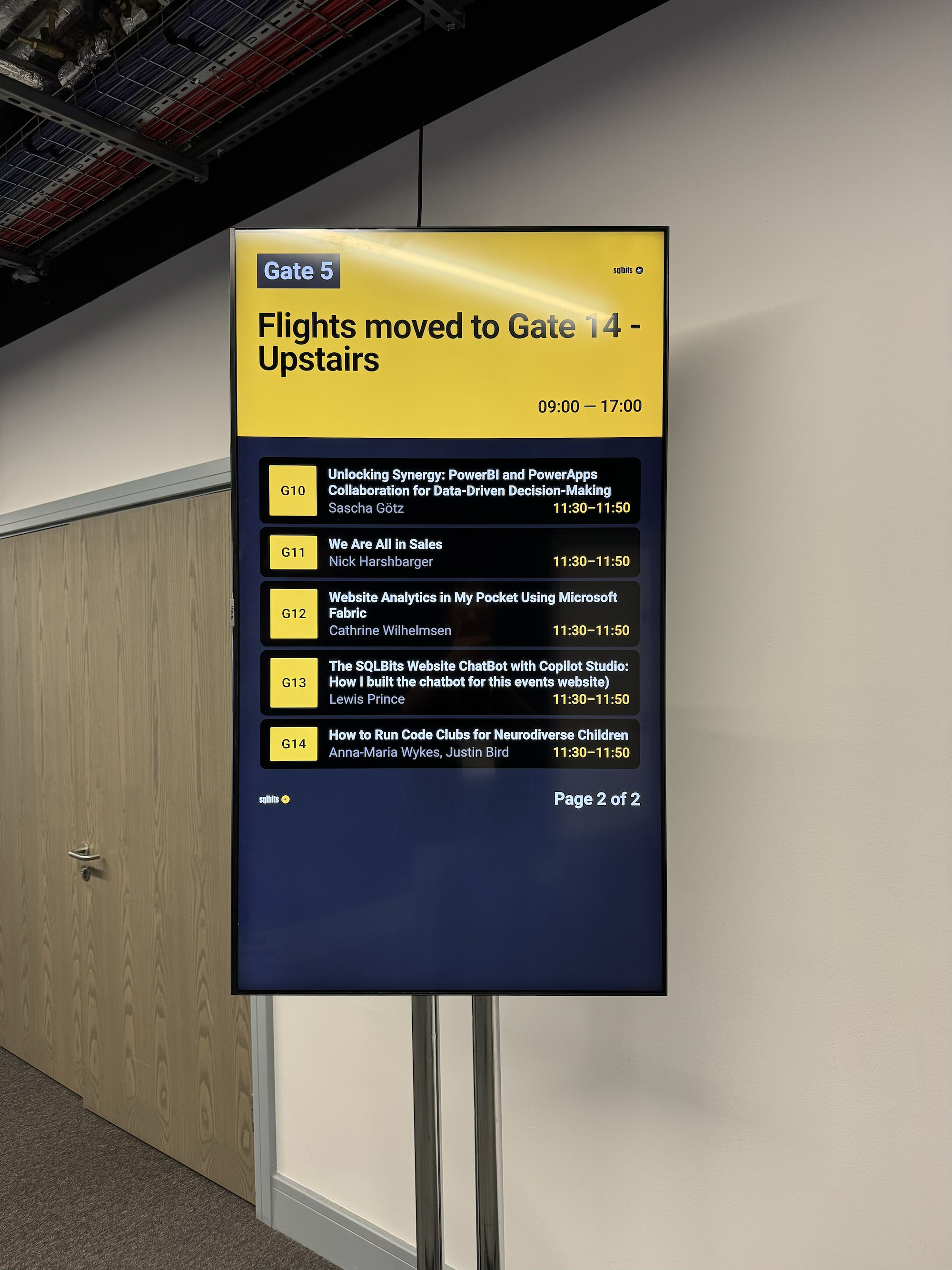 A sign showing the current scheduled talks, my name is on the schedule!