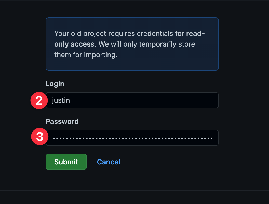 Github needs to temporarily store your credentials in order to import the repository