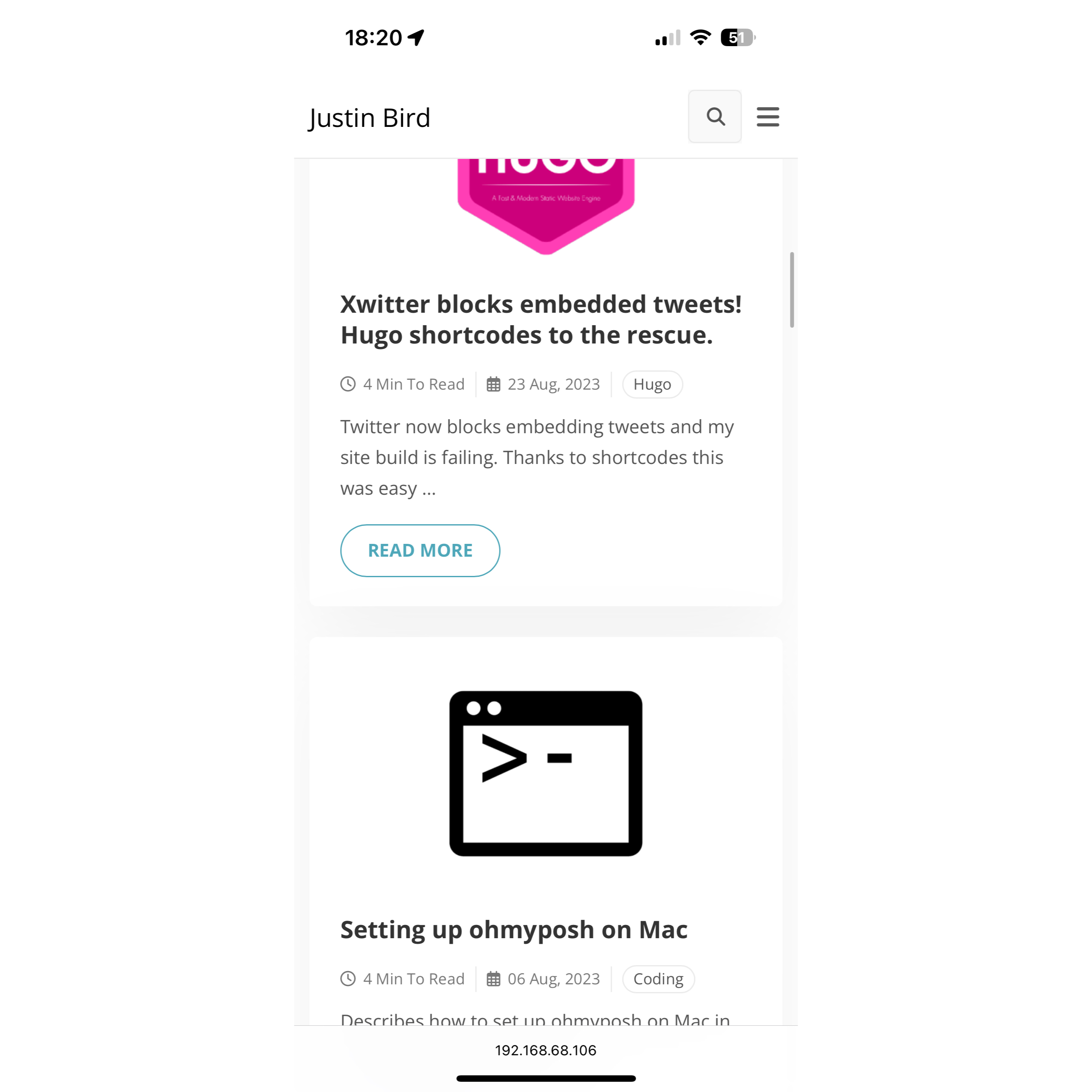 a screenshot from my mobile showing my site displayed from the given URL
