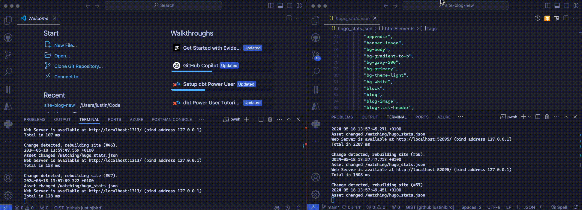 a gif showing the constant reload of hugo
