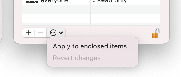 screenshot showing the options button at the bottom of the info window, the options panel is open and apply to enclosed items is the only available option