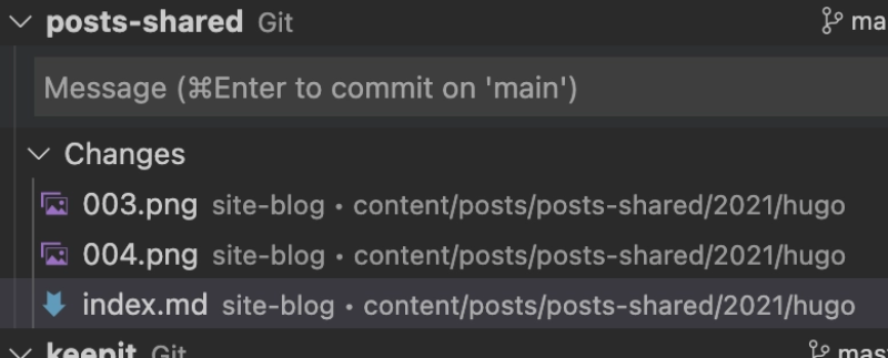 the screenshot shows the git interface of vscode with three tracked changes - two images and the markdown file for this page
