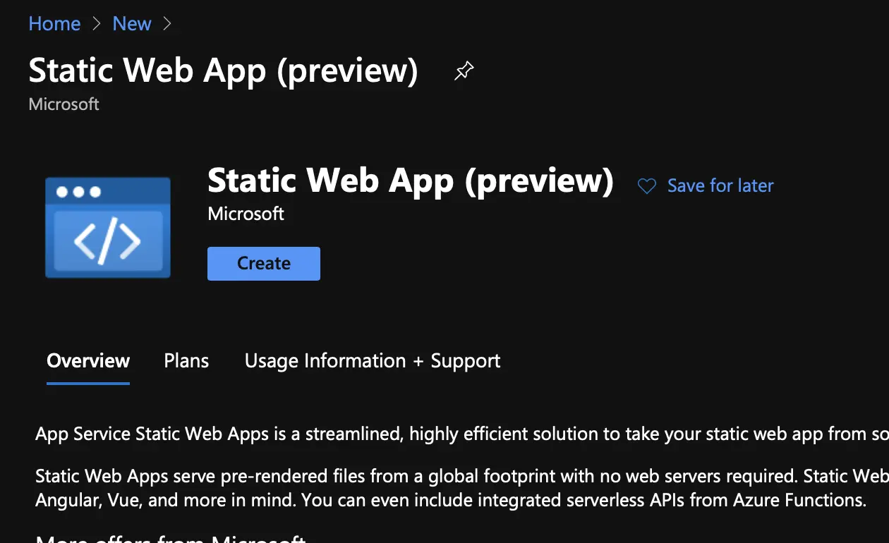 screenshot of the first option screen of creating a webapp