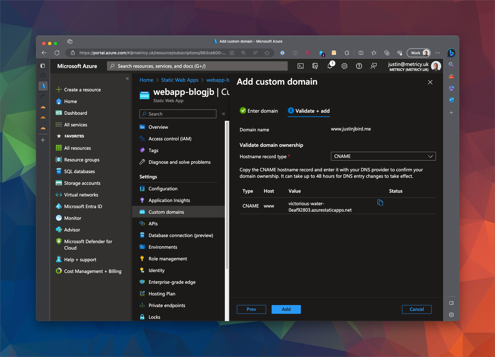 the next step instructs you how to create the CNAME, we can ignore this since we have already set it up
