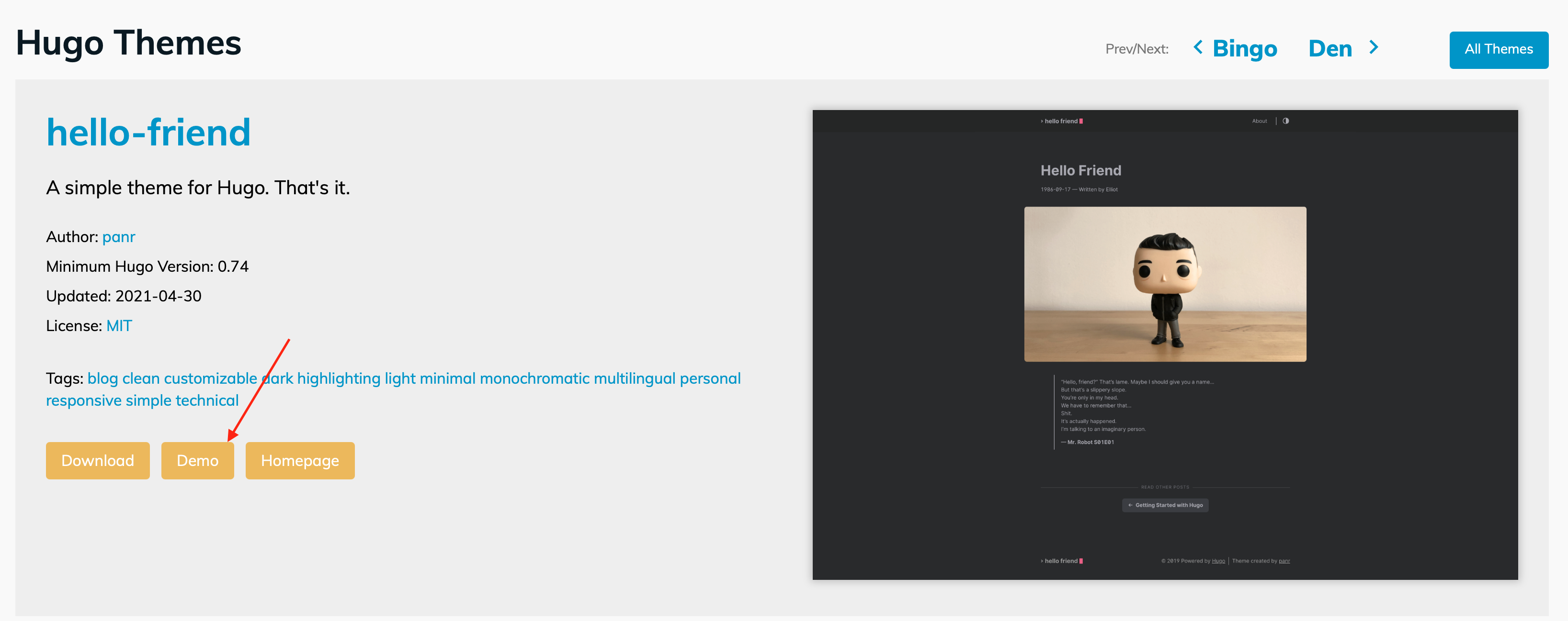 image shows option to see the demo site