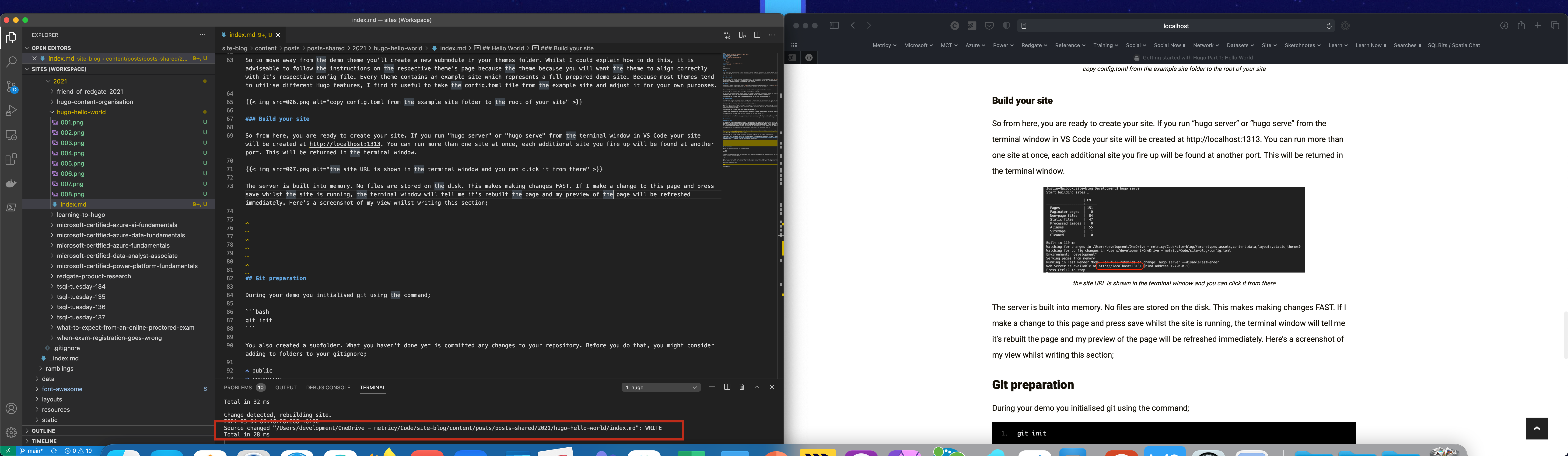 the image shows the raw text and the built website side by side