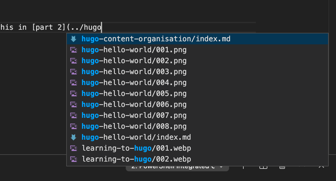 image shows the markdown all in one extension presenting the file system as you type a file path