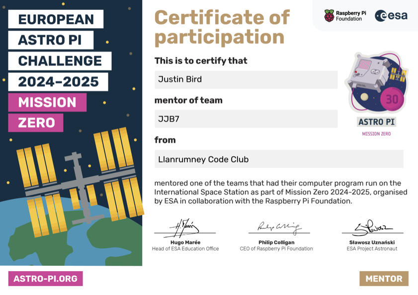 One of the certificates that were given.