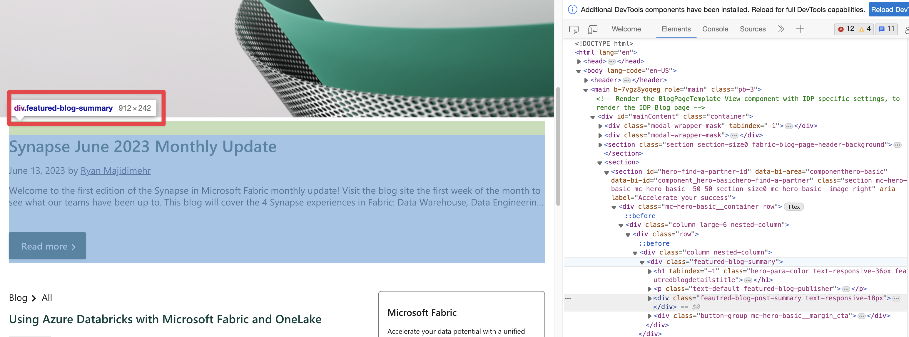 Image shows inspecting the description of the headline post
