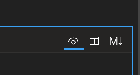 the upper right section of a notebook cell, there is a preview icon underlined, a split view and a markdown view