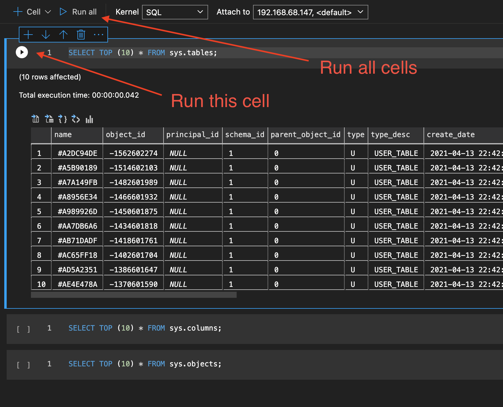 image of the notebook interface, each cell has a play button which will run the current cell, at the top of the notebook is a 'run all' button which will run each cell in sequence