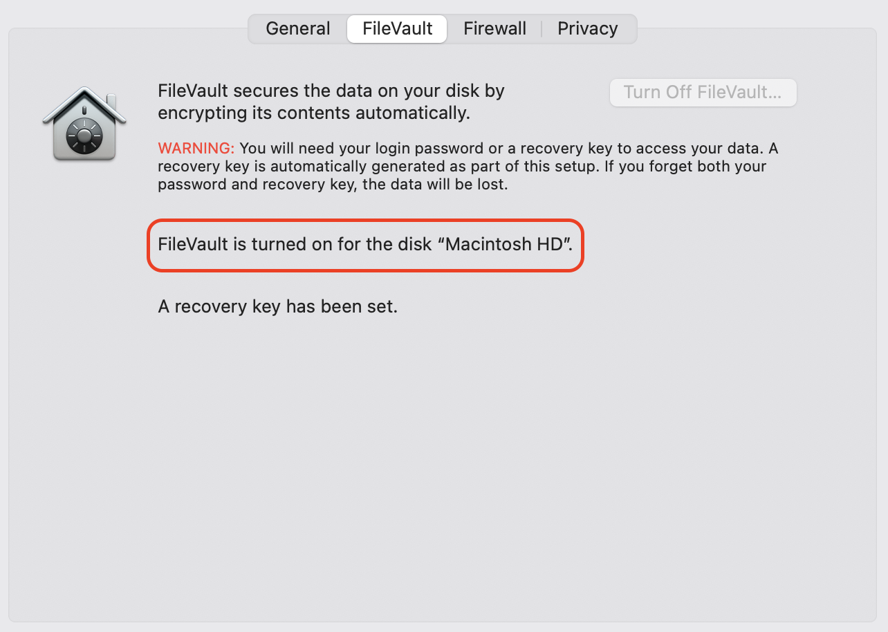 FileVault is turned on for the disk
