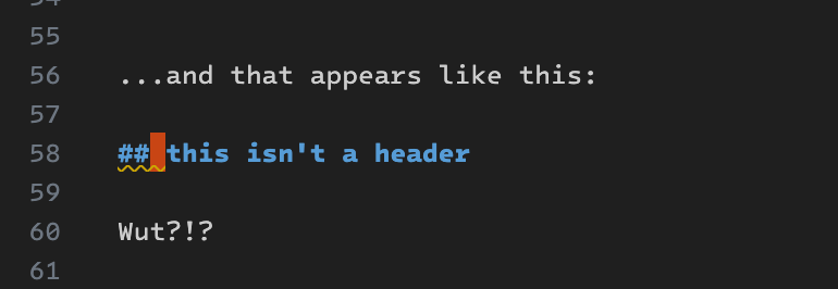 A screenshot of my earlier broken header with a red block highlighting the non-breaking space