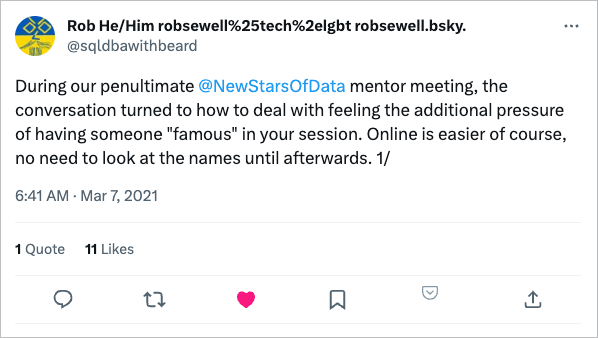 Image is of a tweet by sqldbawithbeard click on the image to see the original tweet